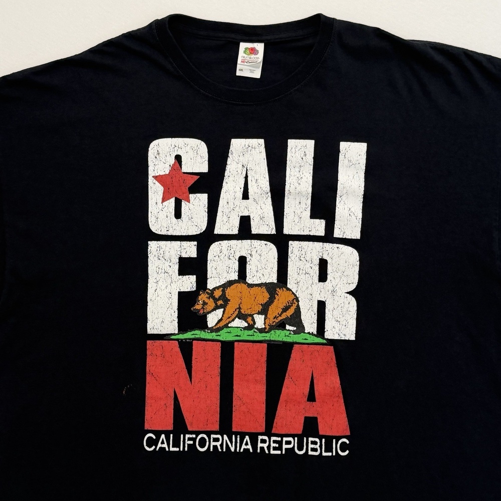 Vintage Y2K California Republic Black Graphic Shirt Men’s Sz 4XL 100% Cotton